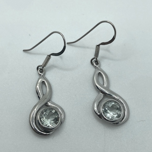 VTG Green Amethyst & Sterling Silver Infinity Figure 8 Dangle Earrings 1.6” - Picture 2 of 8
